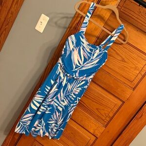 Soma Blue and Pink Leaf Print Mini Dress